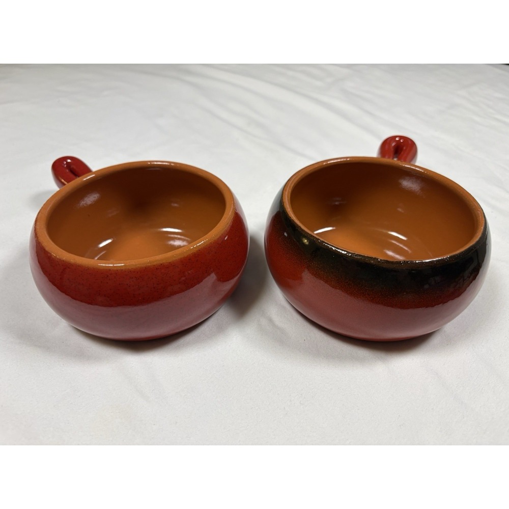 Vintage De Silva Italy Ceramic Soup Crocks Pair Red Terracotta Handled Bowls